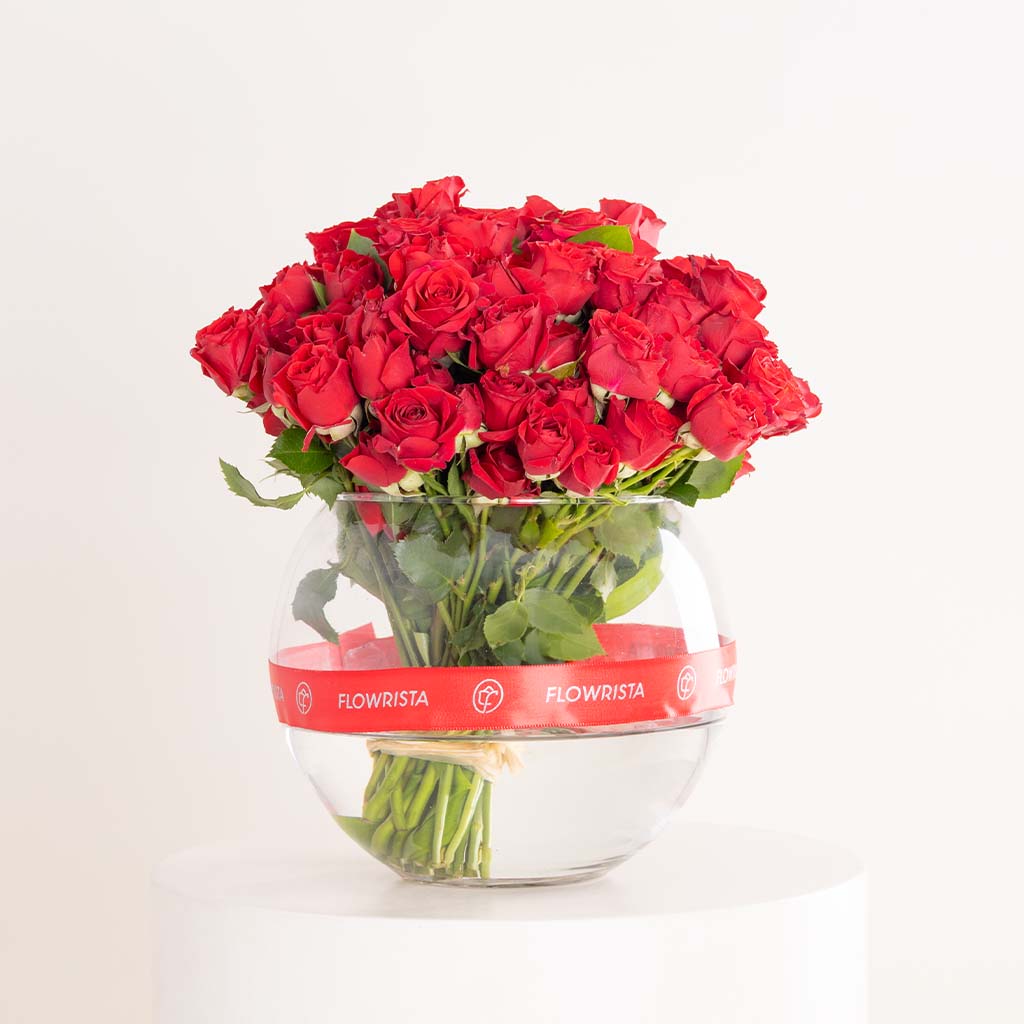 Flowrista Online Flowers Shop Red Baby Roses Vase - 20 Stems