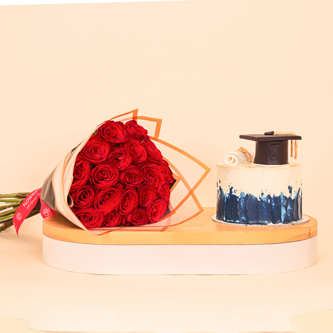 Flowrista Online Flowers Shop Ninos Graduation Celebration Cake & 20 Red Roses