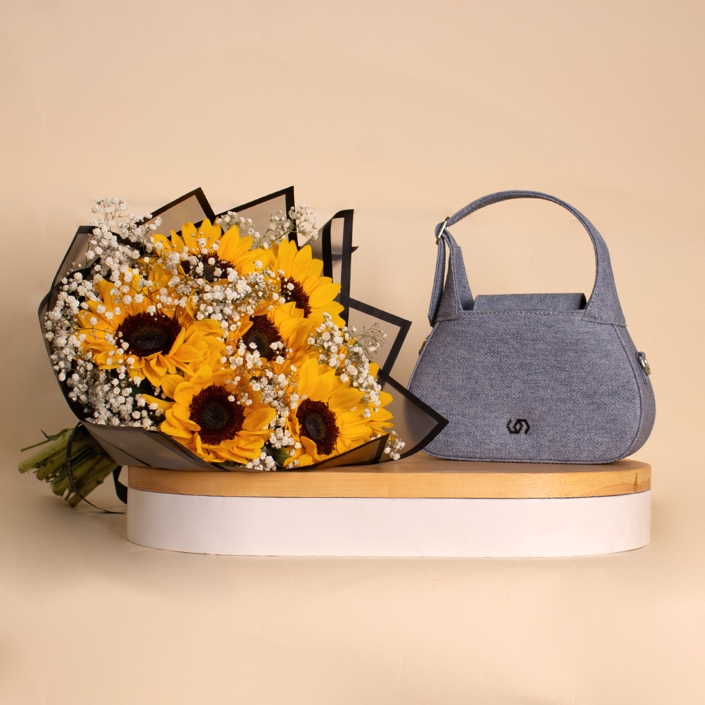 Flowrista Online Flowers Shop Cocan Luxury Handbag & 20 Sunflower Bouquet Gift Set