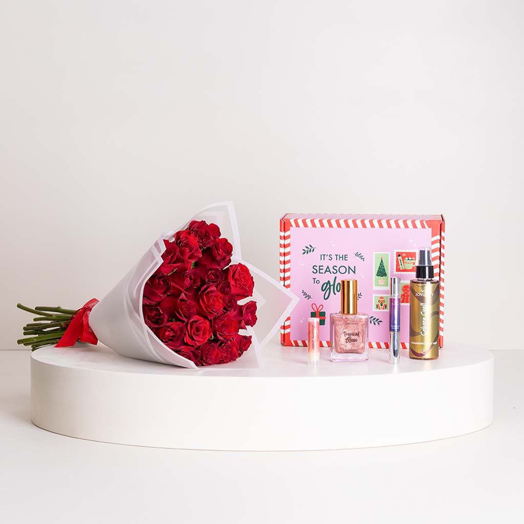 Flowrista Online Flowers Shop Joviality Glow Kit & Red Roses Bouquet