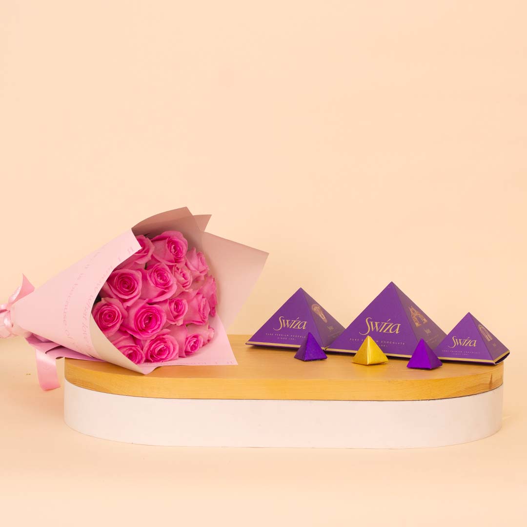 Flowrista Online Flowers Shop شوكولاتة سويزا بريميوم مع 15 وردة وردية