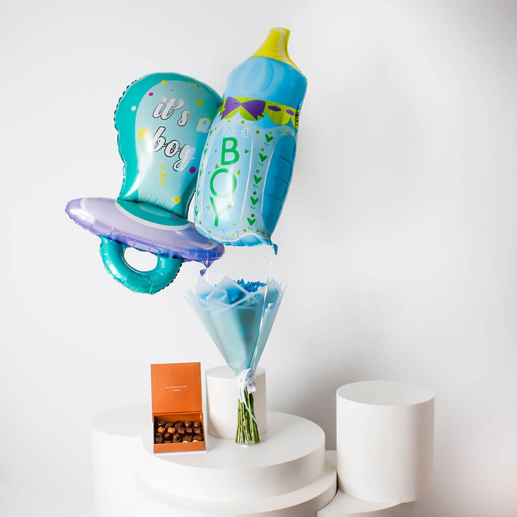 Flowrista Online Flowers Shop Blue Flowers with Voila Chocolate & Balloon