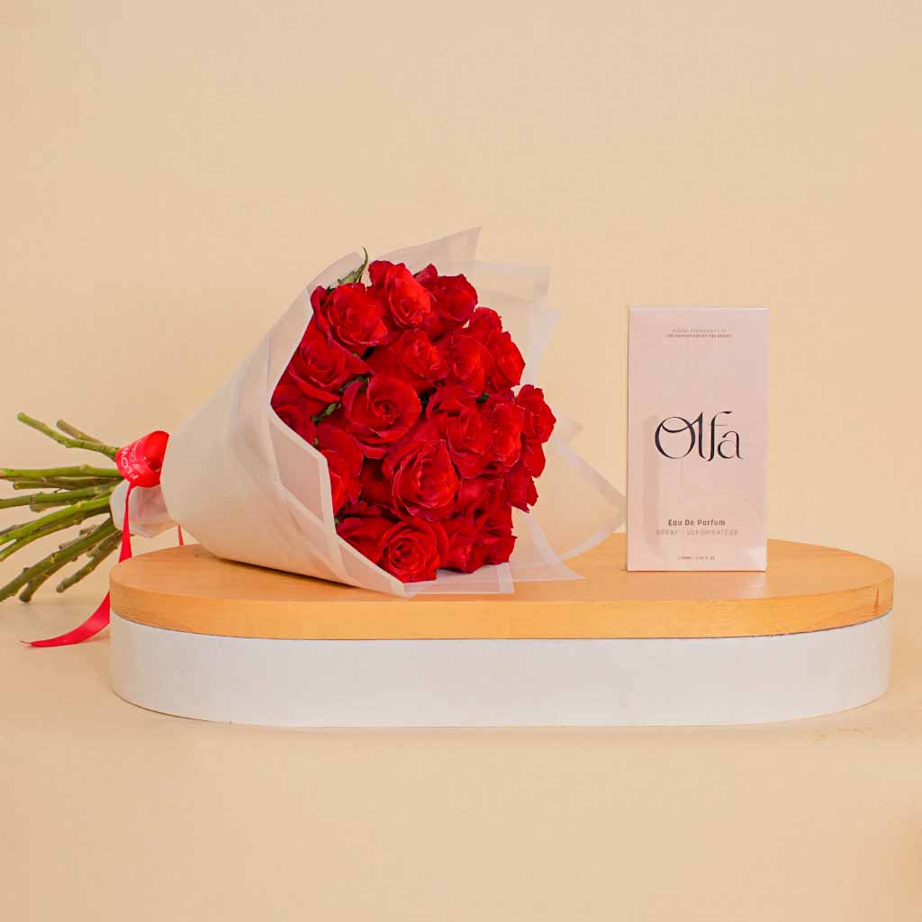 Flowrista Online Flowers Shop عطر أولفا بينك فراود مع 20 وردة حمراء - هدية مثالية