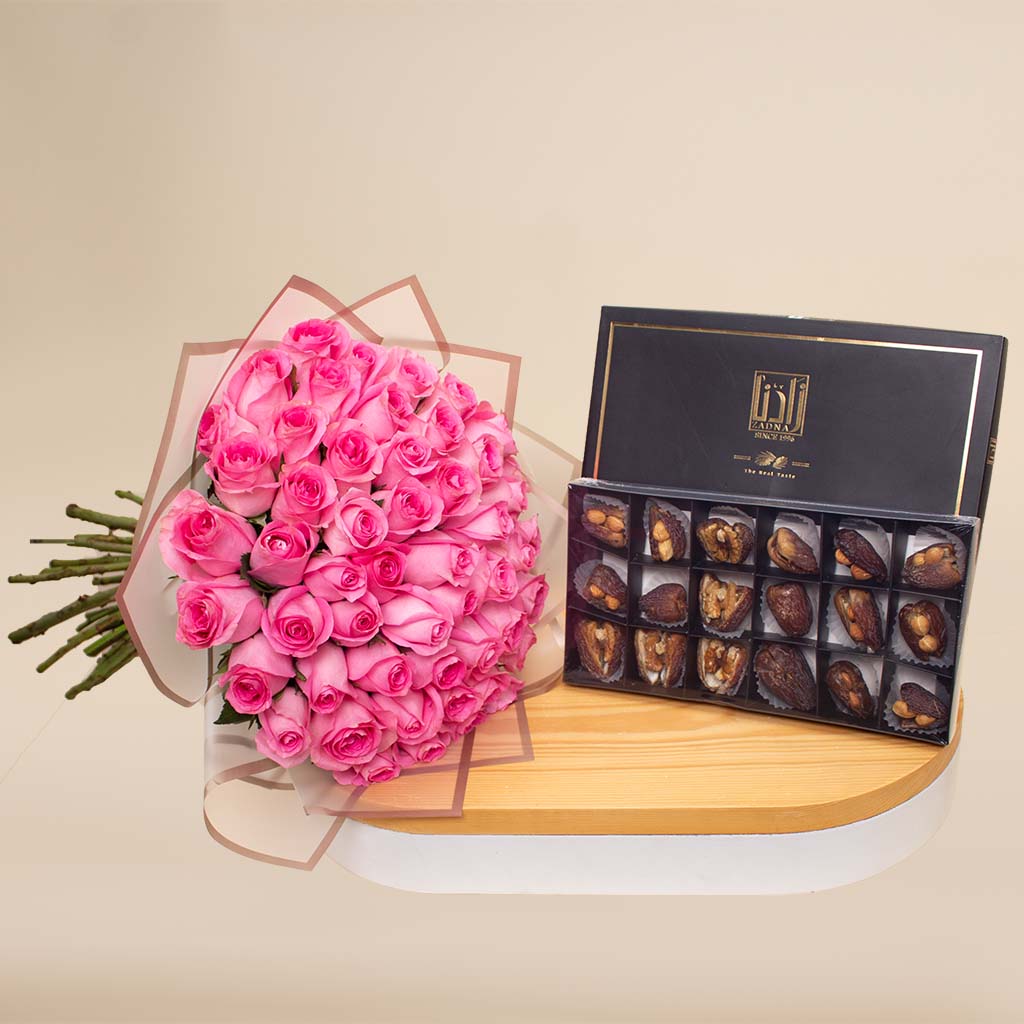 Flowrista Online Flowers Shop زدنا بالمكسرات | بوكية ورد بينك 50 وردة