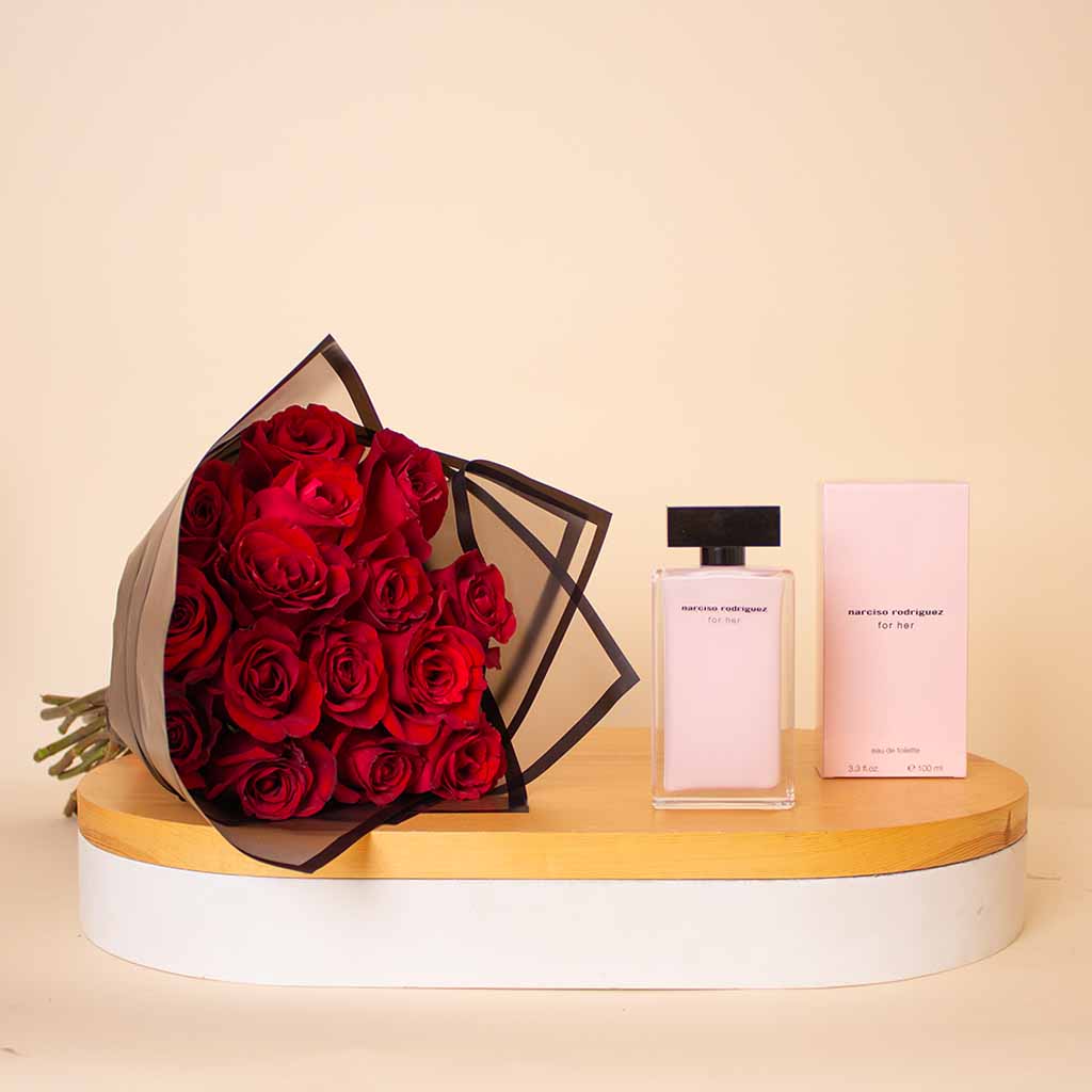 Flowrista Online Flowers Shop Narciso rodriguez musc eau de parfum for women black 100 ml & Red Roses Hand Bouquet