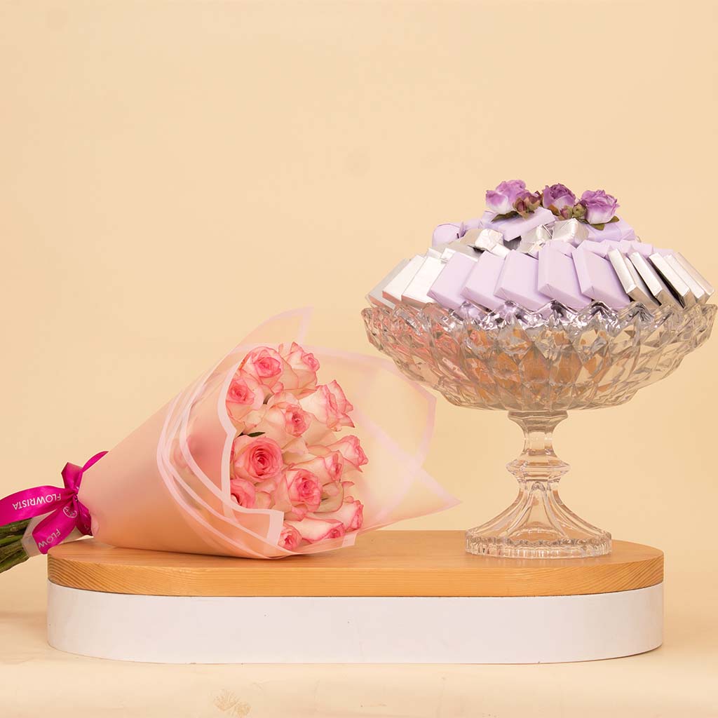 Flowrista Online Flowers Shop Passionelle Crystalline Silver Gift with 15 Pink Roses