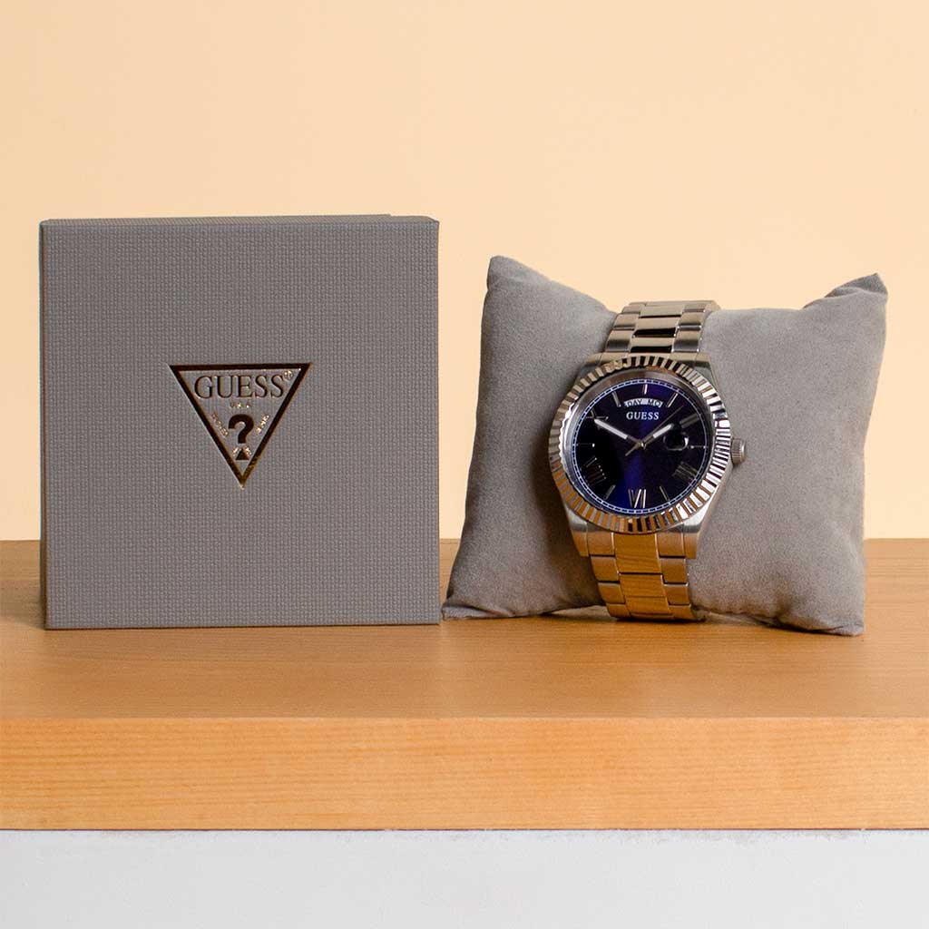 Flowrista Online Flowers Shop GUESS Connoisseur Men's Watch with Blue Dial and Silver Stainless Steel Strap - GW0265G7 