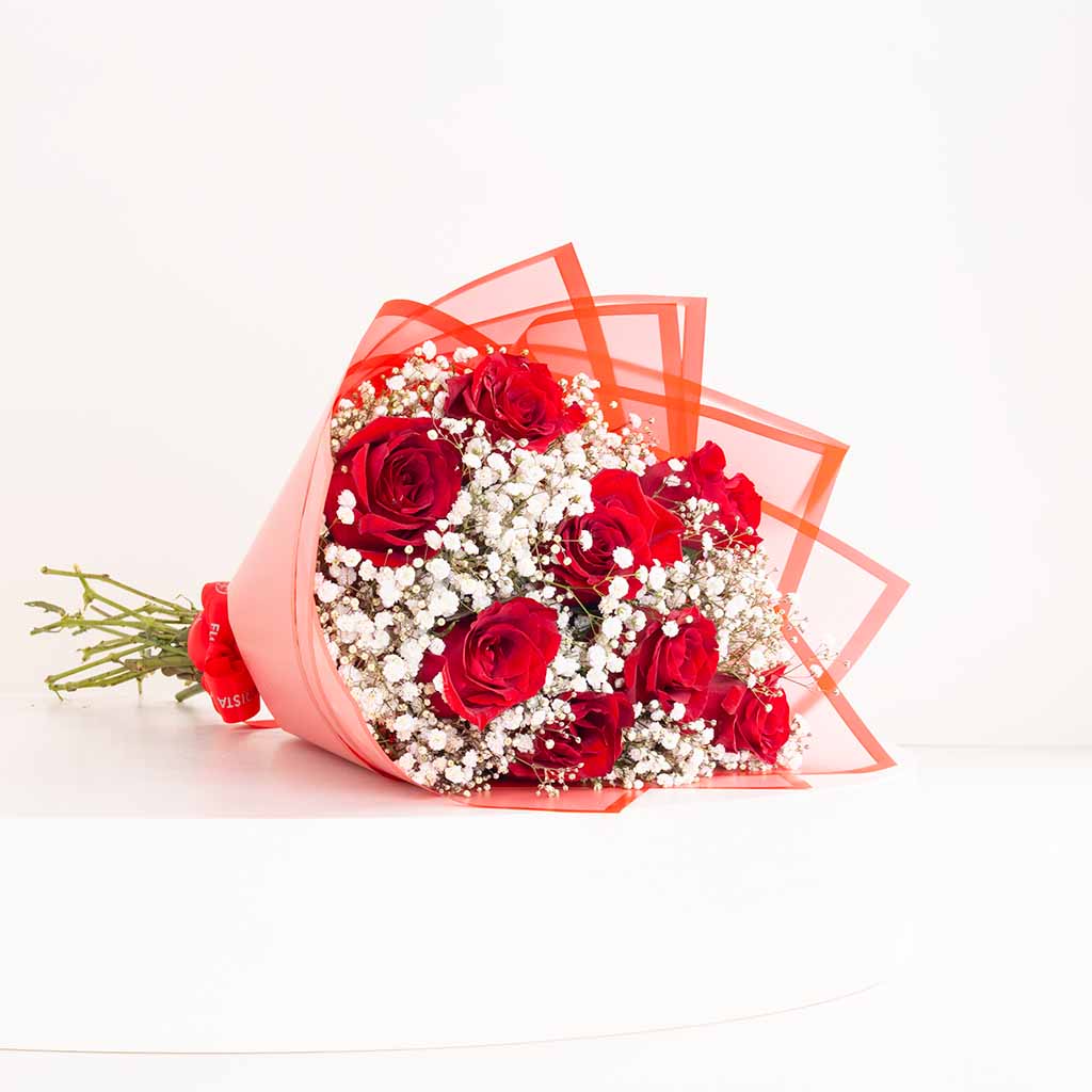 Flowrista Online Flowers Shop باقة من الورود الحمراء وزهور الجيبسوفيلا