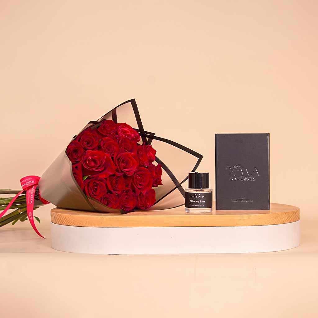 Flowrista Online Flowers Shop Siwa Alluring Rose with Hand Bouquet of 20 Red Roses