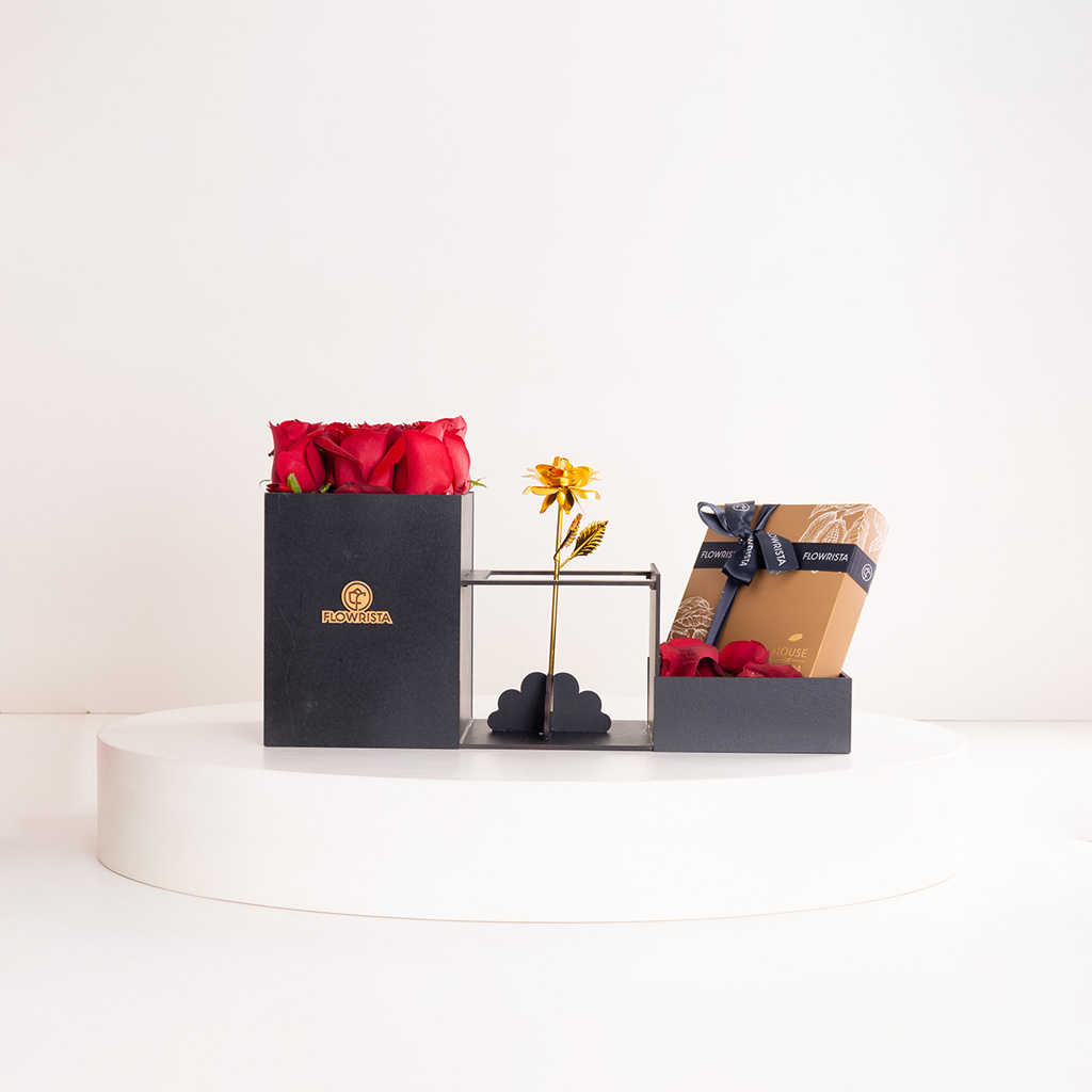 Flowrista Online Flowers Shop House of Cocoa Chocolate Box 16 pieces and 9 red roses 