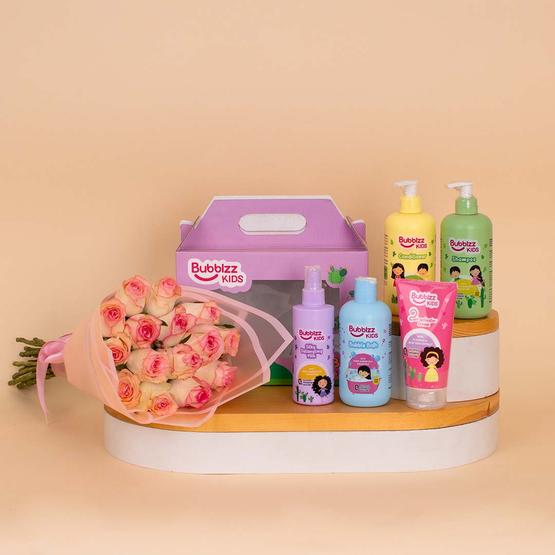 Flowrista Online Flowers Shop Bubblzz Kids Hair Kit & Pink Roses