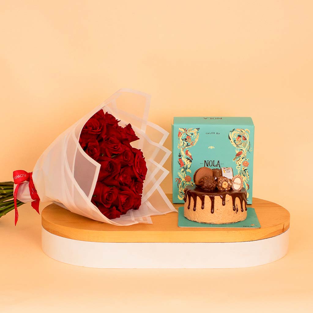 Flowrista Online Flowers Shop Nola Nutella Crunchy Cake & Red Roses