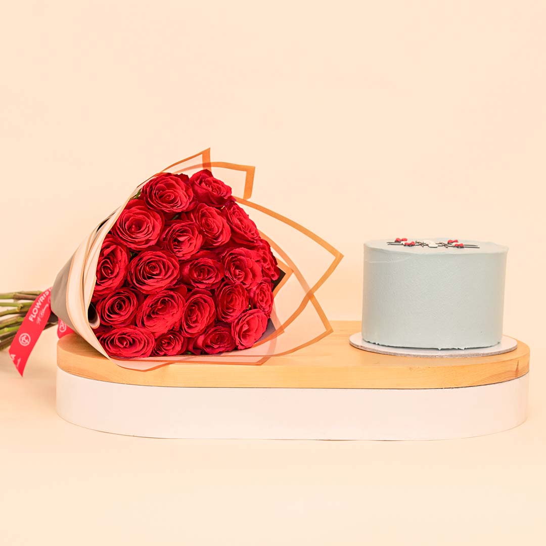 Flowrista Online Flowers Shop كعكة نينوس للأب مع ٢٠ وردة حمراء
