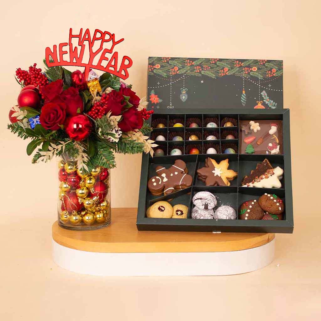 Flowrista Online Flowers Shop علبة شوكولاتة بلجيكية فلور مع مزهرية ورود احتفالية