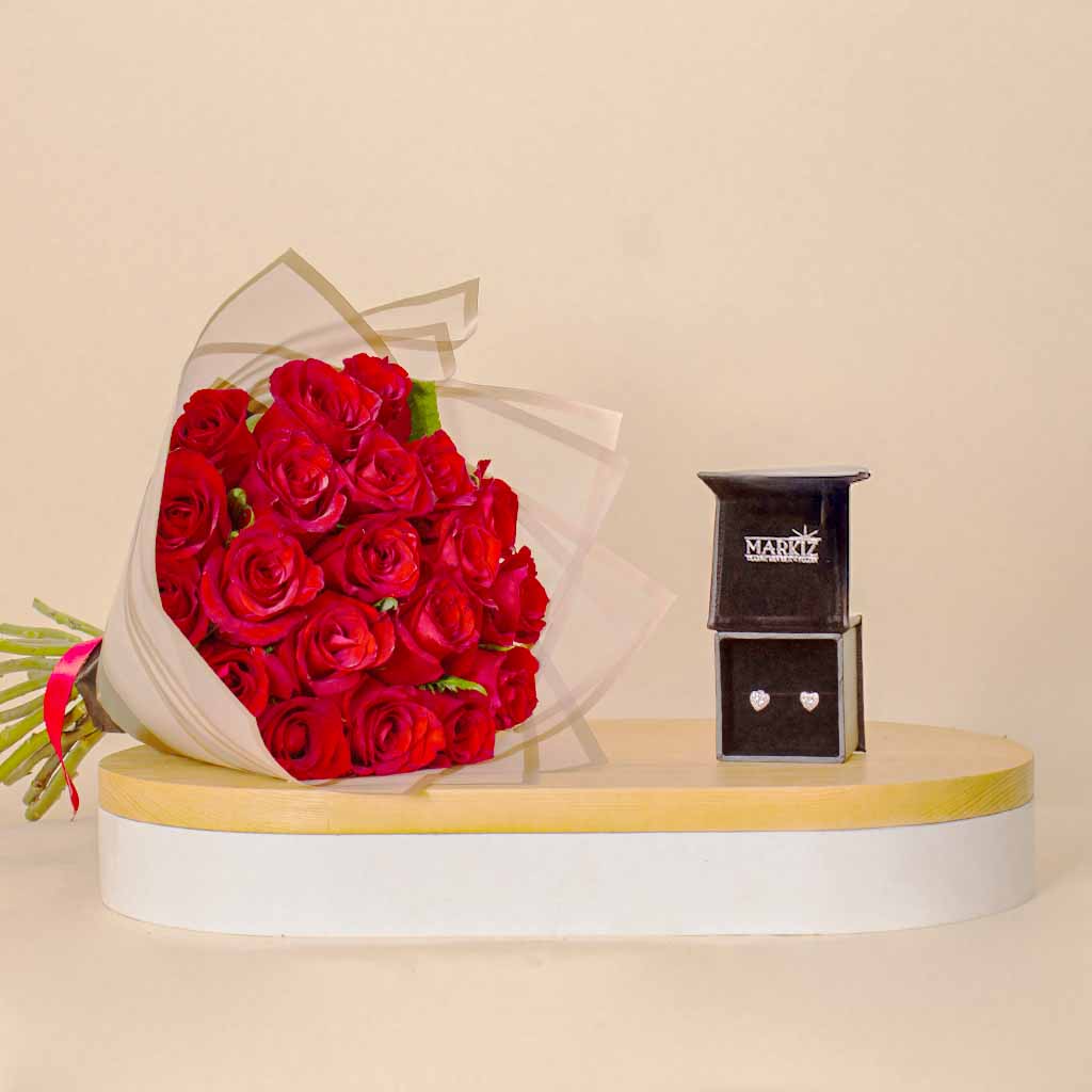 Flowrista Online Flowers Shop قرط ماركيز على شكل قلب و20 وردة حمراء