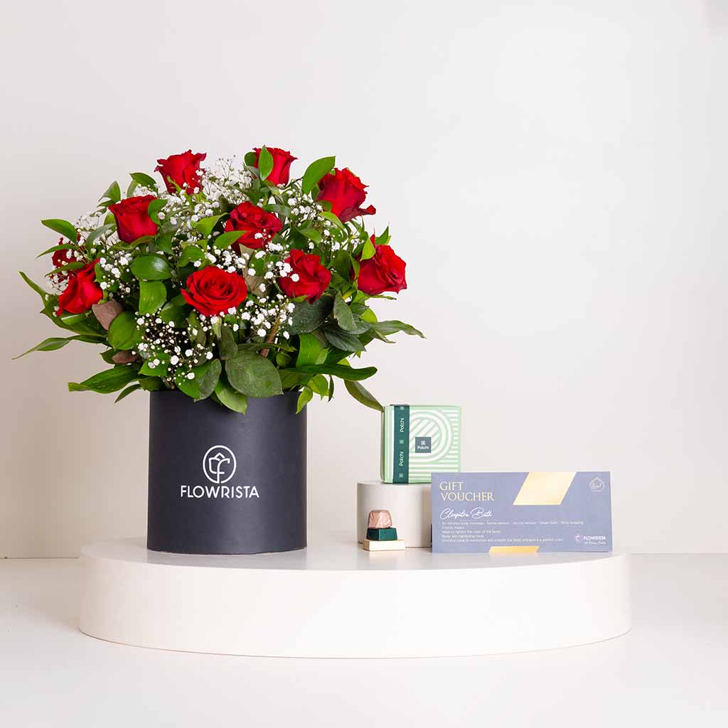 Flowrista Online Flowers Shop Ghazal Spa Moroccan Bath Experience & A Thousand Feelings Rouge Box & Patchi 250g