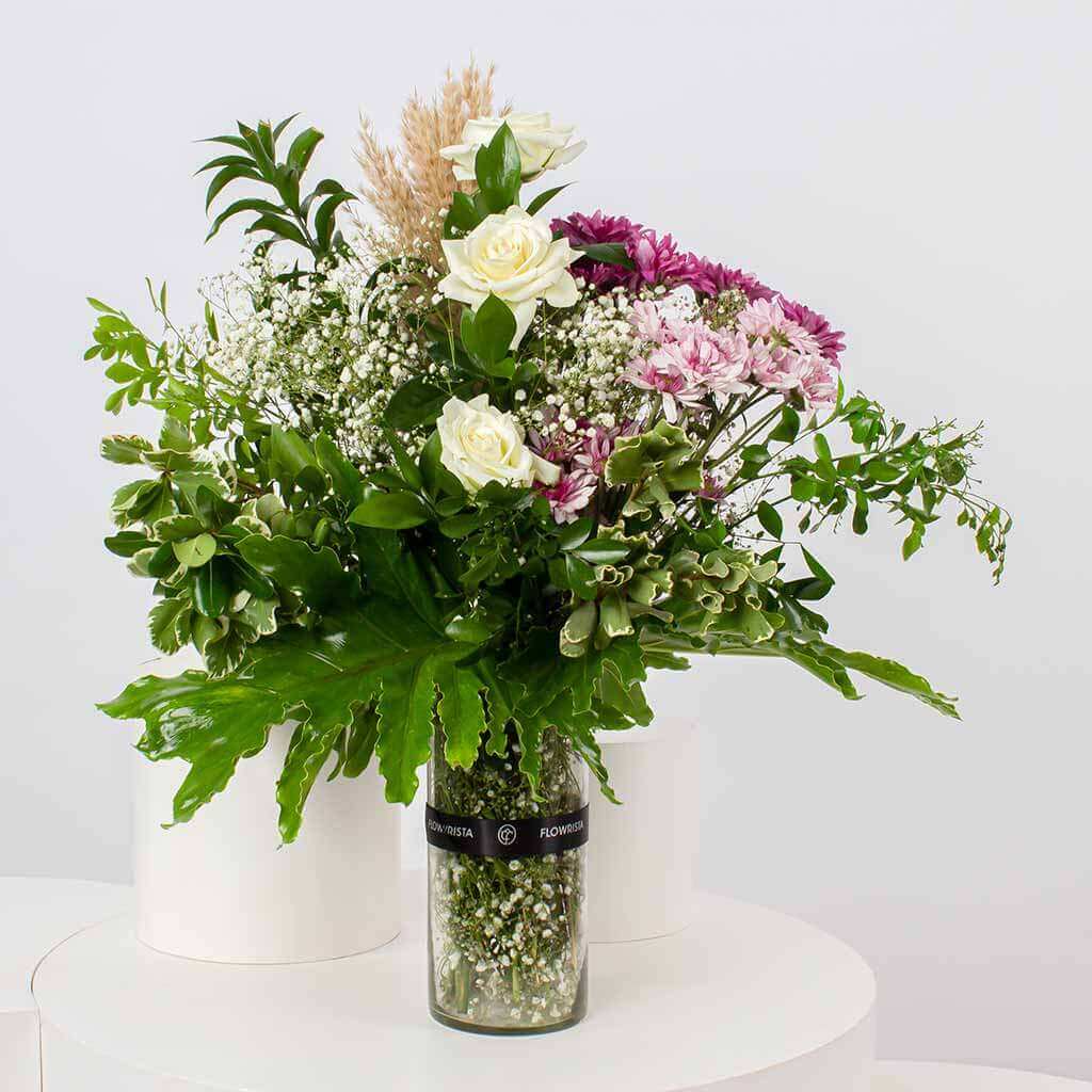 Flowrista Online Flowers Shop Chic Floral Vase - White & Purple 