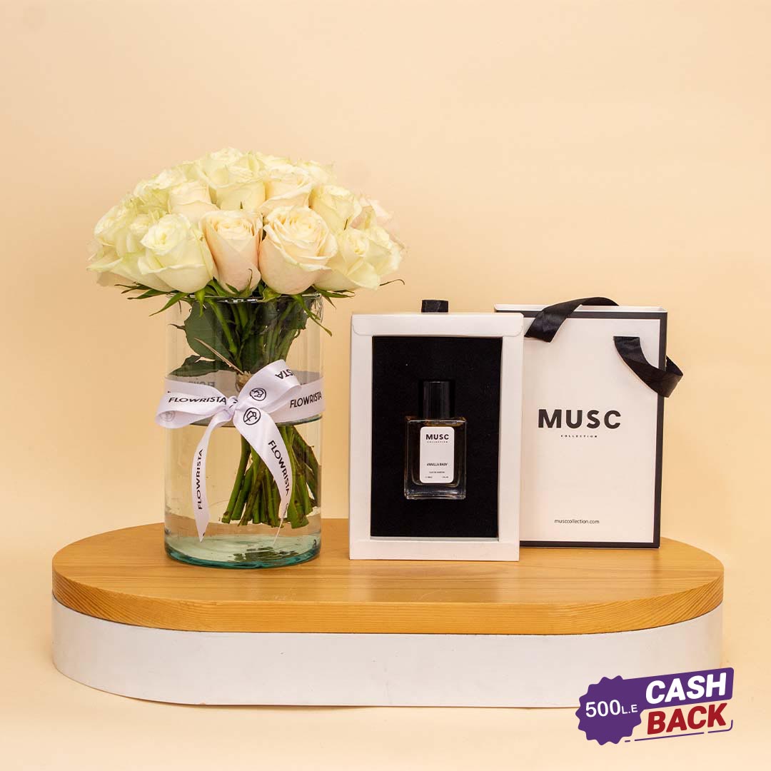Flowrista Online Flowers Shop MUSC Vanilla Baby & White Roses Vase