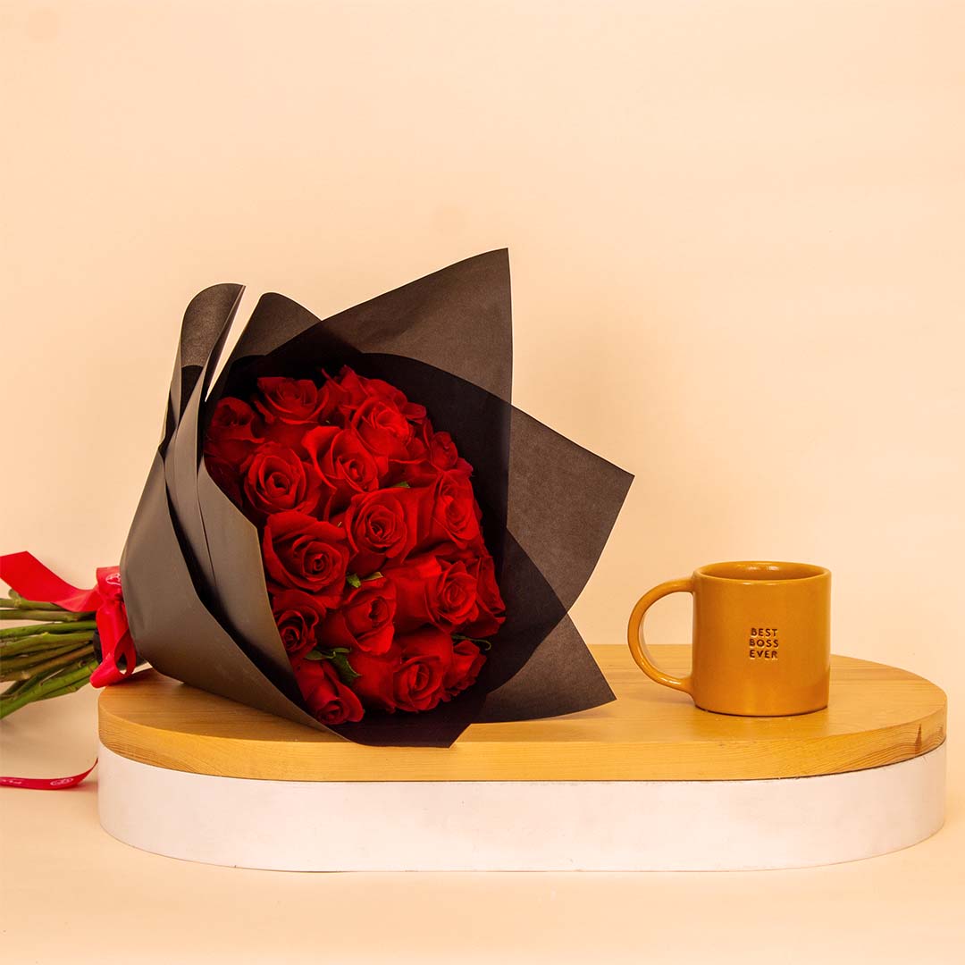 Flowrista Online Flowers Shop مج إيلي "أفضل مدير على الإطلاق" مع 15 وردة حمراء