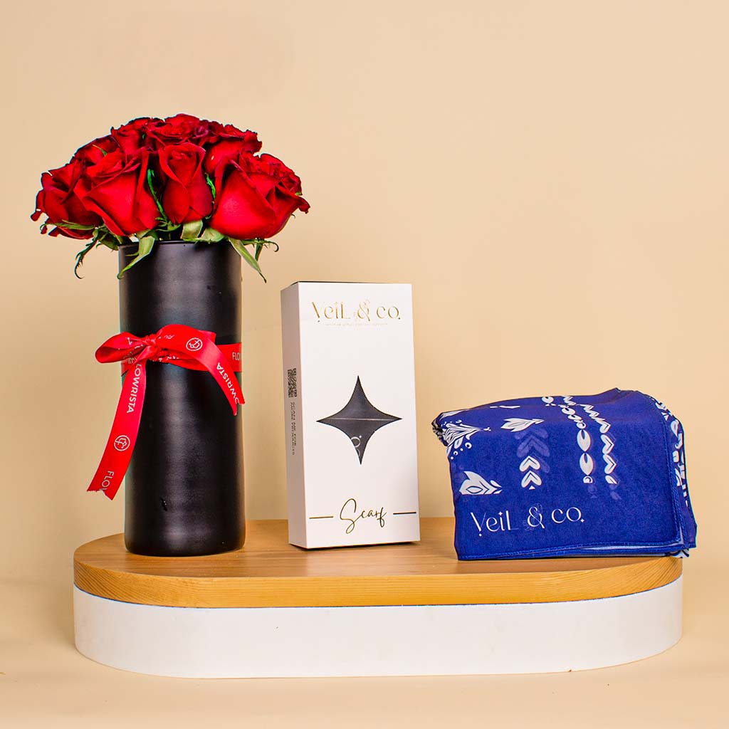 Flowrista Online Flowers Shop حجاب فيل آند كو جريس شيفون  | مزهرية الوردة الحمراء