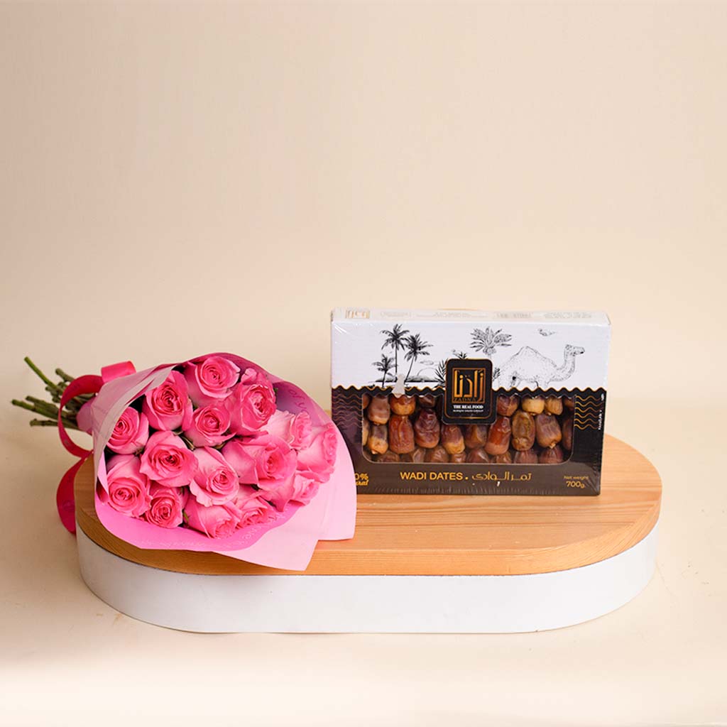 Flowrista Online Flowers Shop زادنا تمرالوادي و 15 وردة بينك
