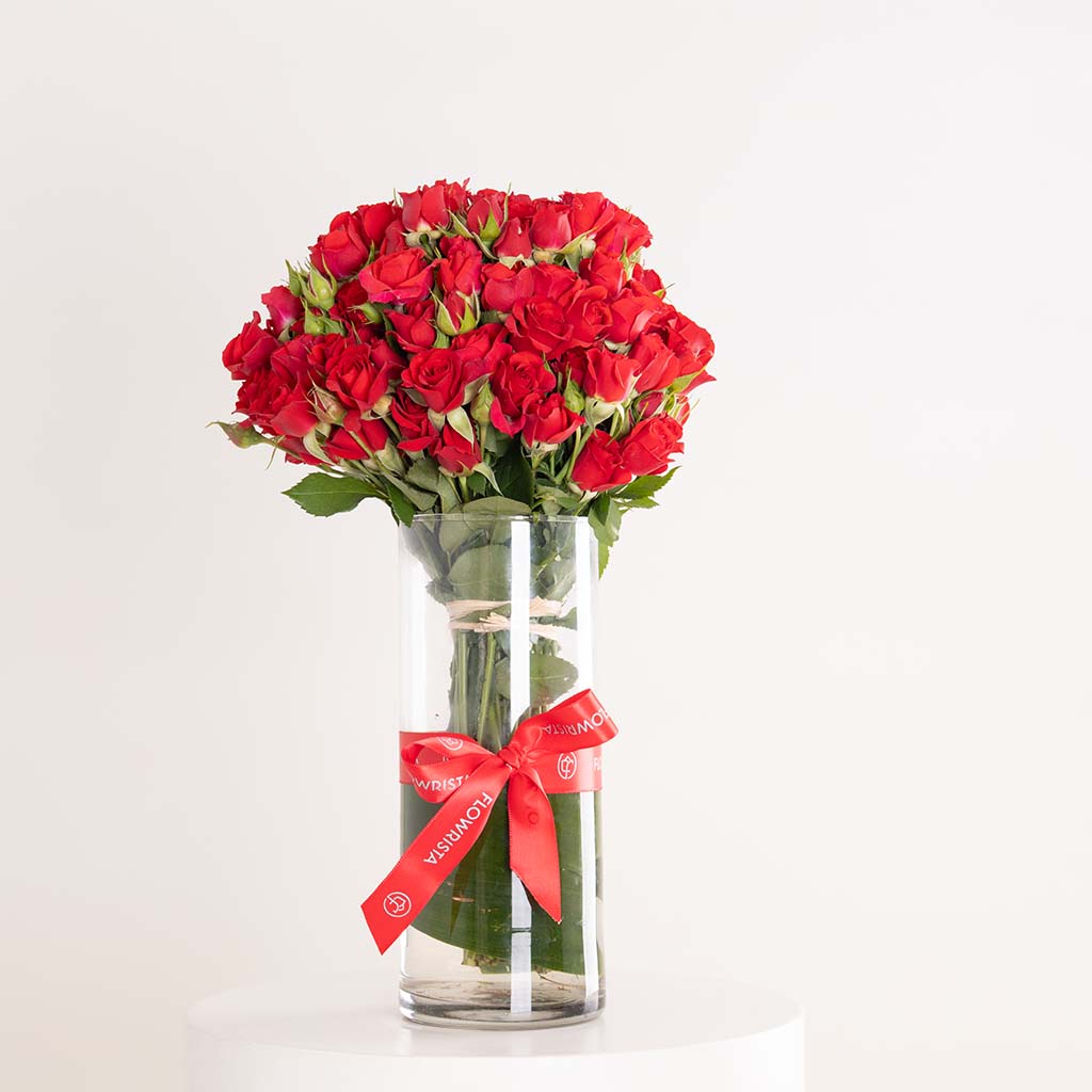 Flowrista Online Flowers Shop Red Baby Roses Vase - 20 Stems