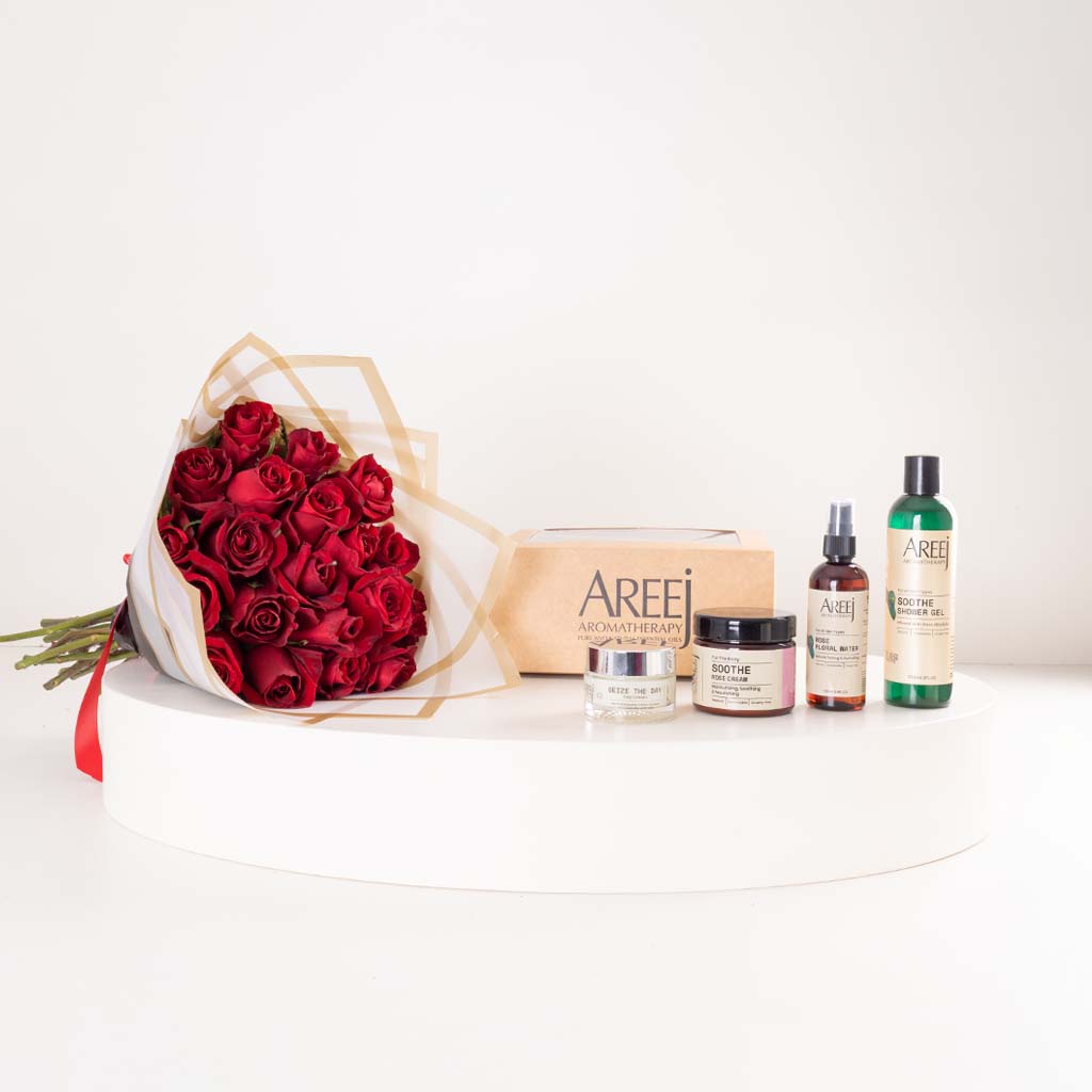 Flowrista Online Flowers Shop Areej Skincare Gift Bundle & Red Roses Boutique