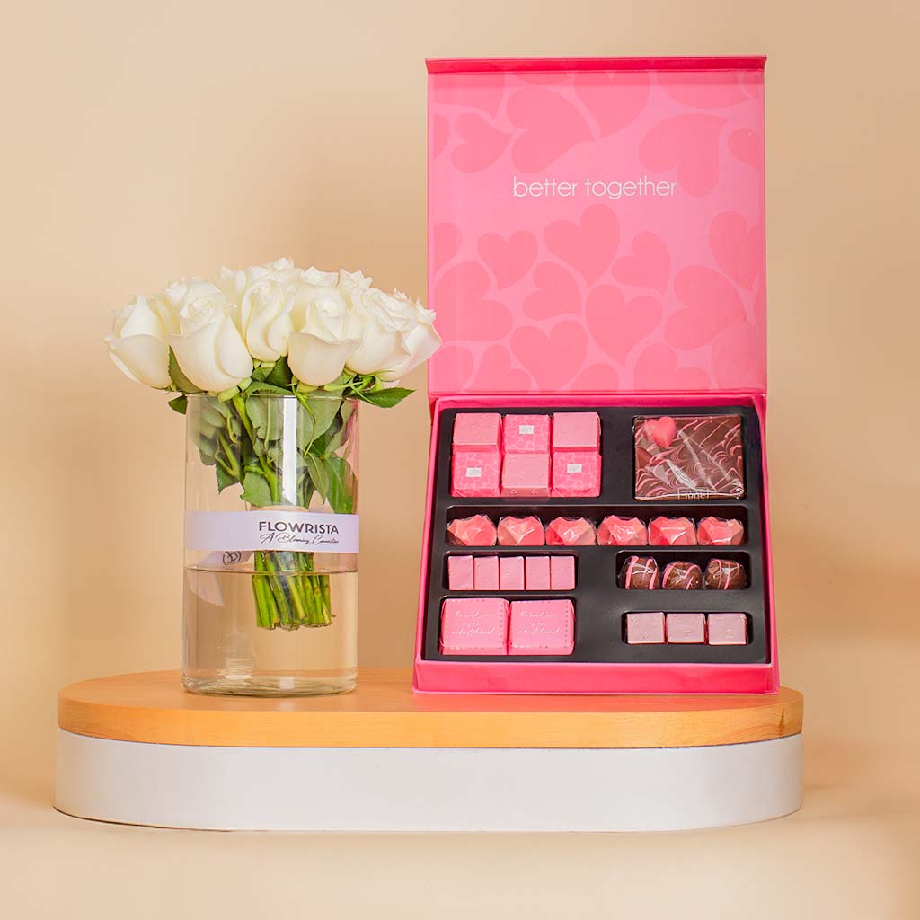 Flowrista Online Flowers Shop شوكولاتة شانشيل وفازة 20 وردة بيضاء
