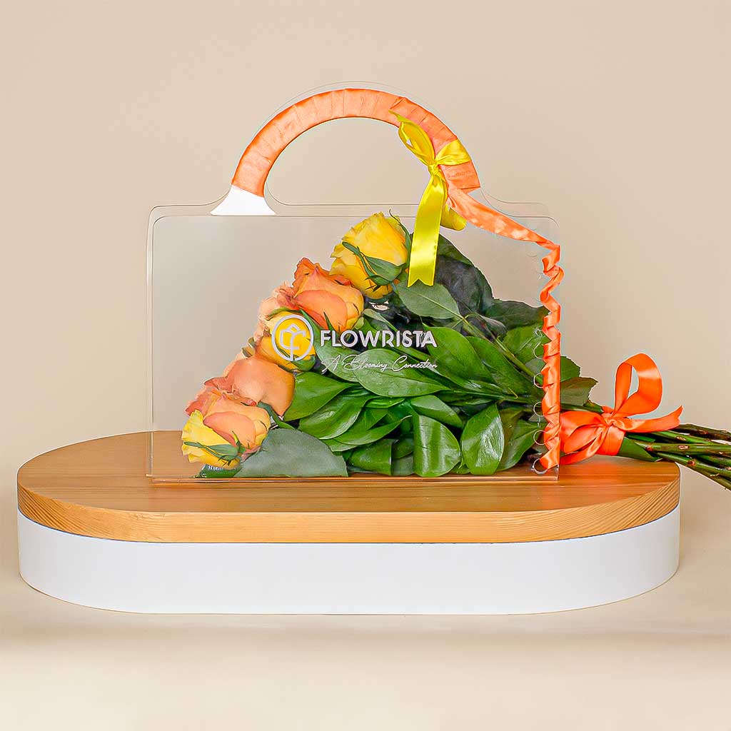 Flowrista Online Flowers Shop حقيبة صن شاين سبارك – ورد أصفر وبرتقالي
