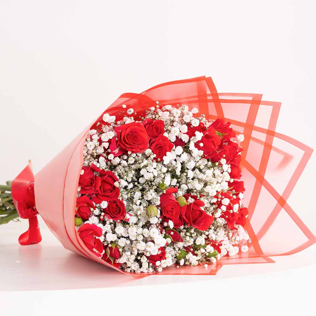 Flowrista Online Flowers Shop باقة من الورود الصغيرة وزهور الجيبسوفيلا