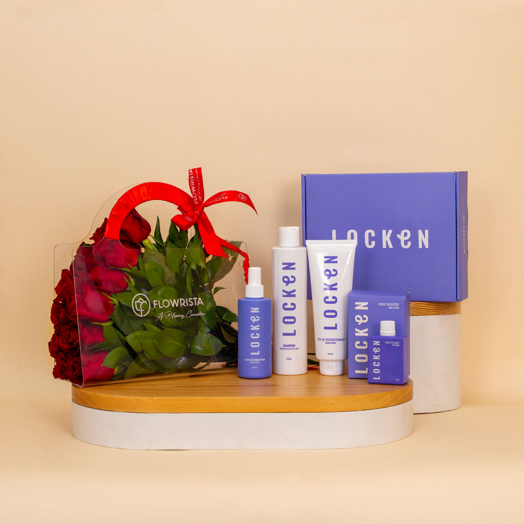 Flowrista Online Flowers Shop مجموعة لوكين لتصفيف الشعر المستقيم مع ورود حمراء
