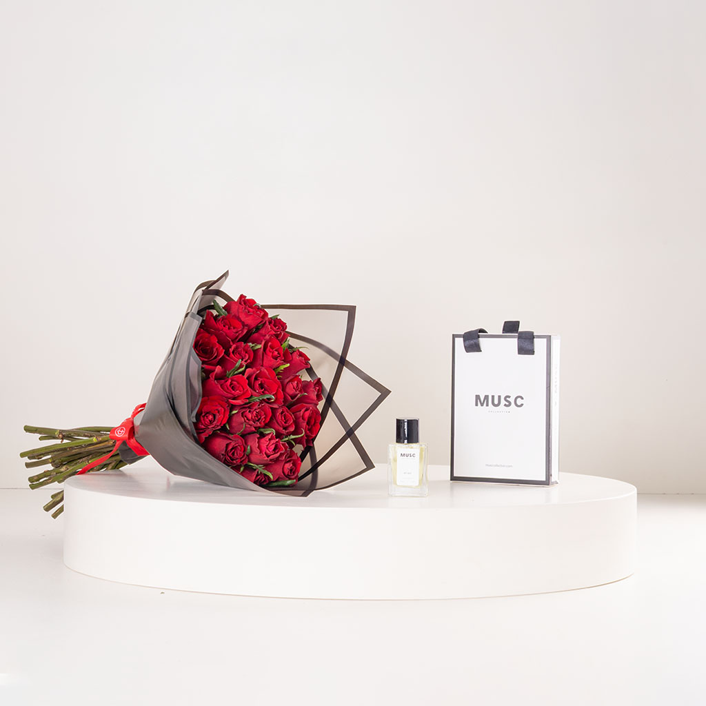 Flowrista Online Flowers Shop مسك ماي واي مسك و٢٠ وردة حمراء