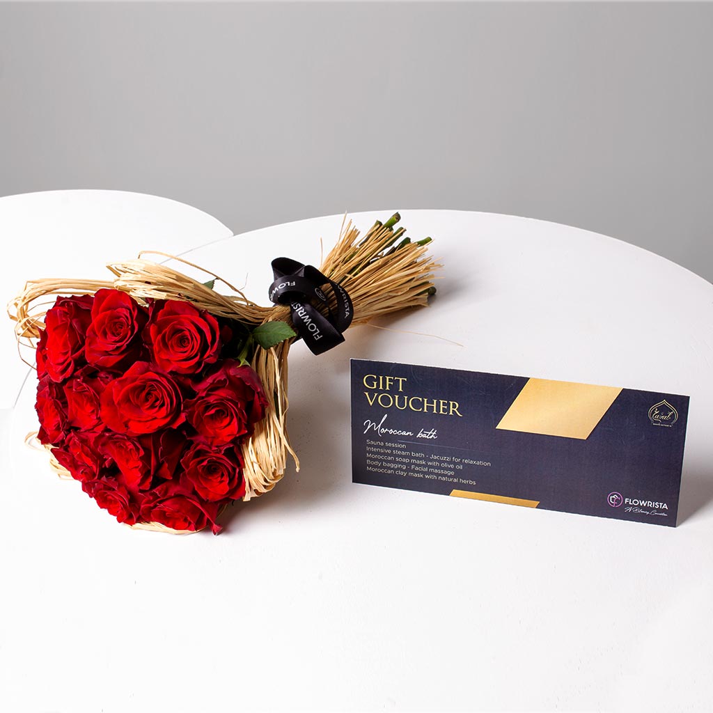 Flowrista Online Flowers Shop باقة ورود حمراء وقسيمة سبا مغربي