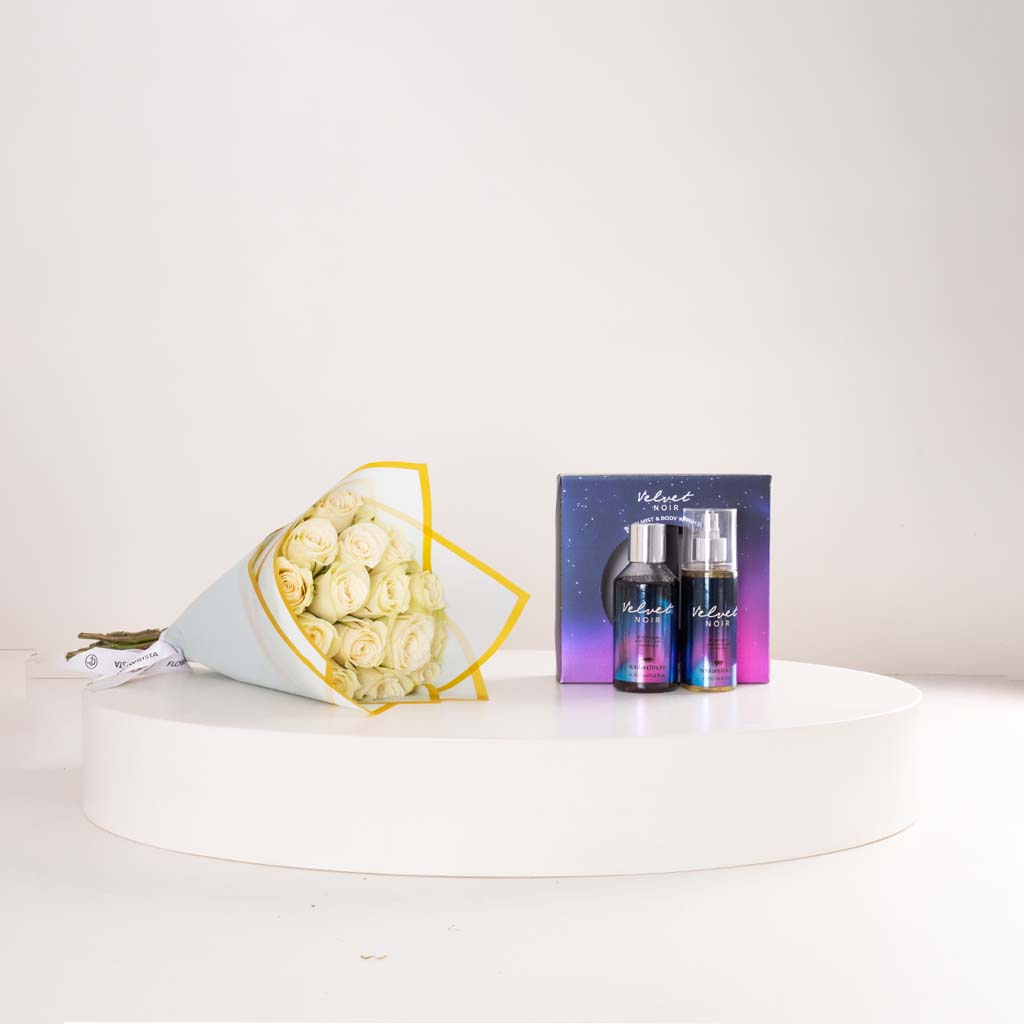 Flowrista Online Flowers Shop مجموعة سول اند مور ڤلڤت نوار  | 15 وردة ابيض