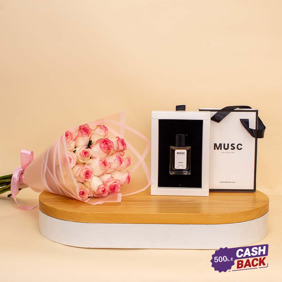 Flowrista Online Flowers Shop MUSC Scandal Musc Perfume & 15 Pink Roses