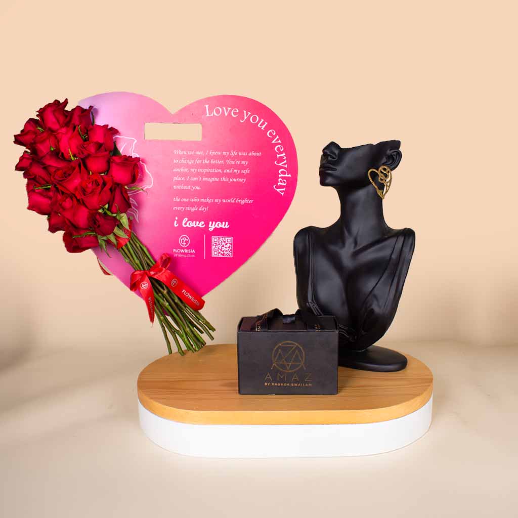 Flowrista Online Flowers Shop  حلق أماز إترنال لوف مع 15 وردة مع حب