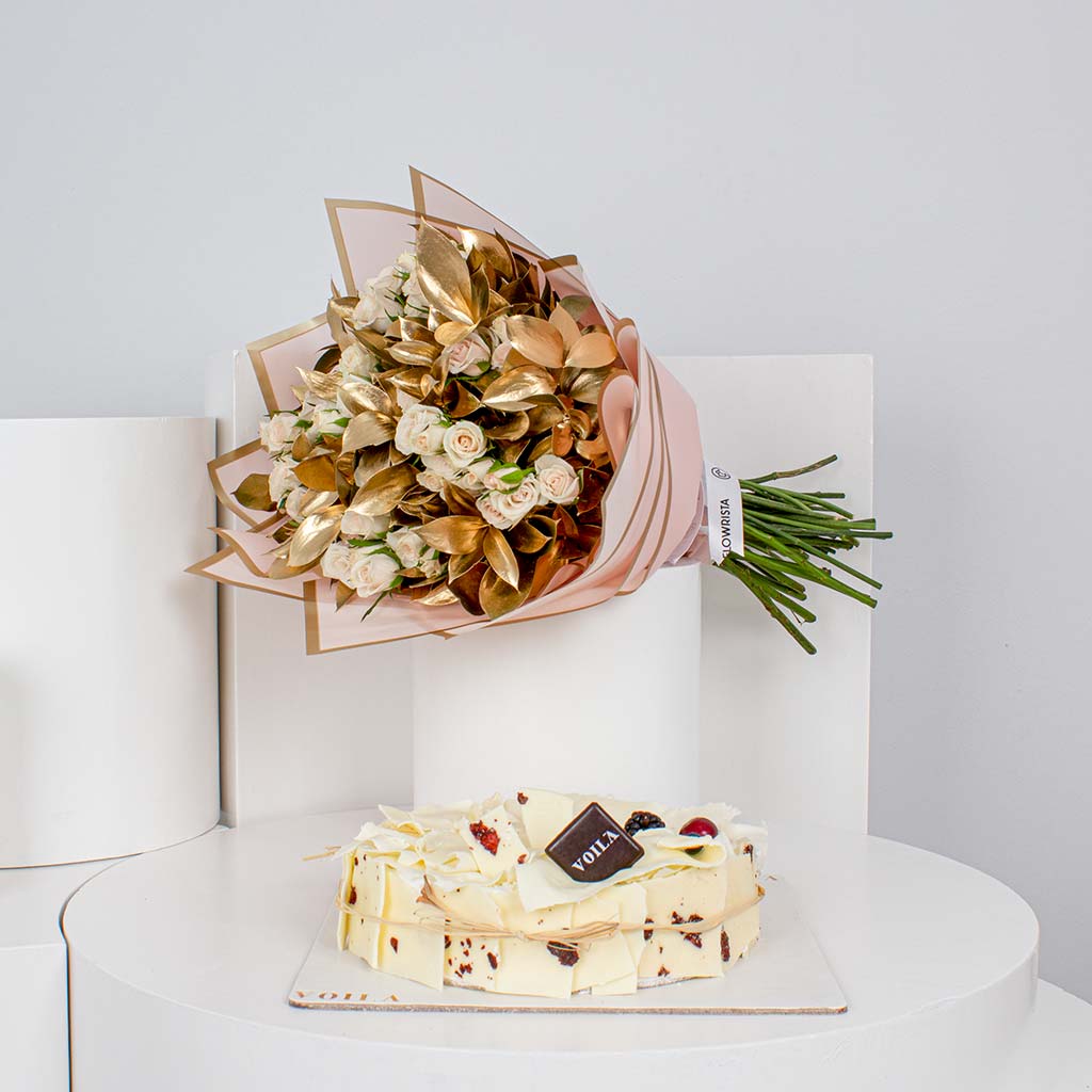 Flowrista Online Flowers Shop Voila White Forest Cake and Baby Roses