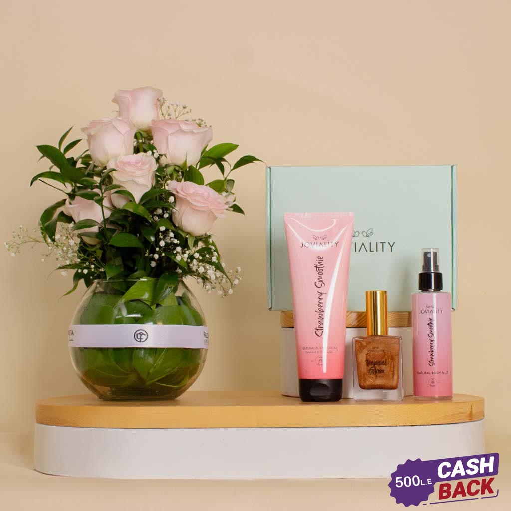 Flowrista Online Flowers Shop Joviality Strawberry  Body Care Set with Flowrista Vase