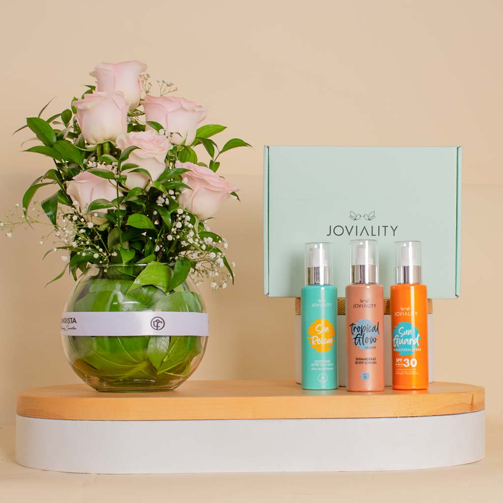 Flowrista Online Flowers Shop Joviality Sun Care Gift Box with Unique Vase
