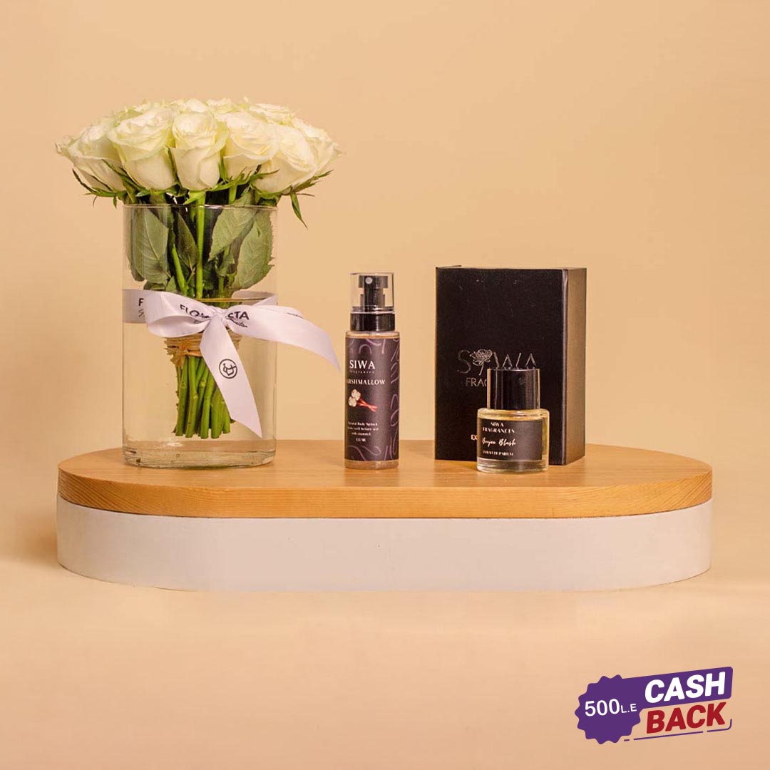 Flowrista Online Flowers Shop مجموعة سيوة مارشميلو مع فازة من 20 وردة بيضاء