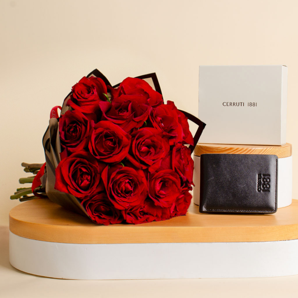 Flowrista Online Flowers Shop محفظة شيروتي 1881 موديل CEPU05922M مع باقة وردة حمراء - 15 وردة