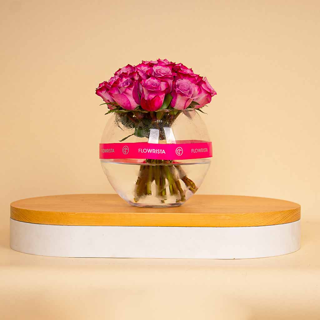 Flowrista Online Flowers Shop Bowl Vase – 20 Purple Flowers