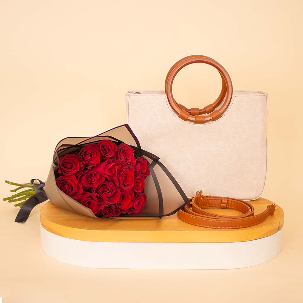 Flowrista Online Flowers Shop Alamki Nexa Bag & Red Roses Bouquet