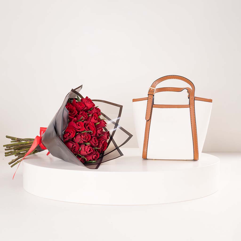 Flowrista Online Flowers Shop Alamki Velda Havan Bag & Red Roses Boutique