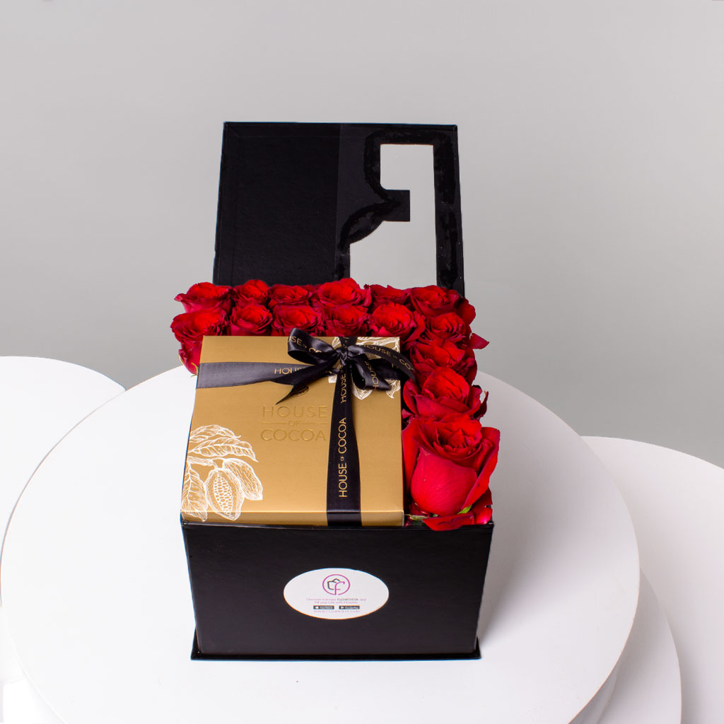 Flowrista Online Flowers Shop House of Cocoa Chocolate Box 16 pieces and 15 red roses