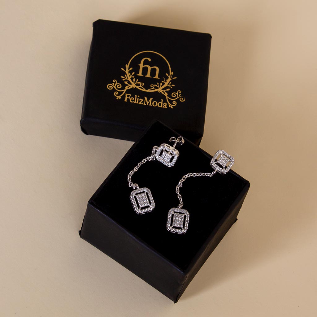 Flowrista Online Flowers Shop Felizmoda Two Square Stones Silver Earrings