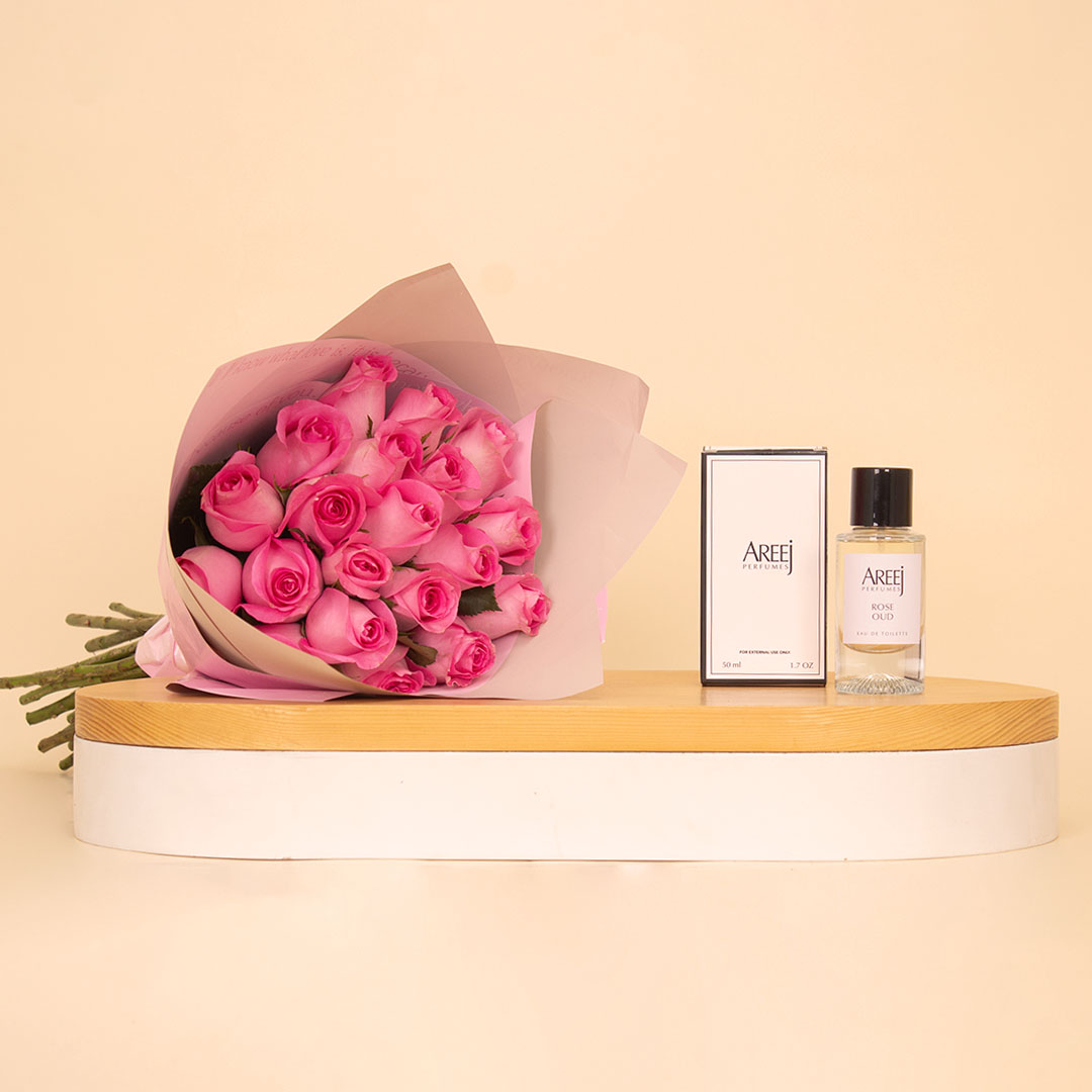 Flowrista Online Flowers Shop أريج روز عود مع بوكية 20 وردة وردية