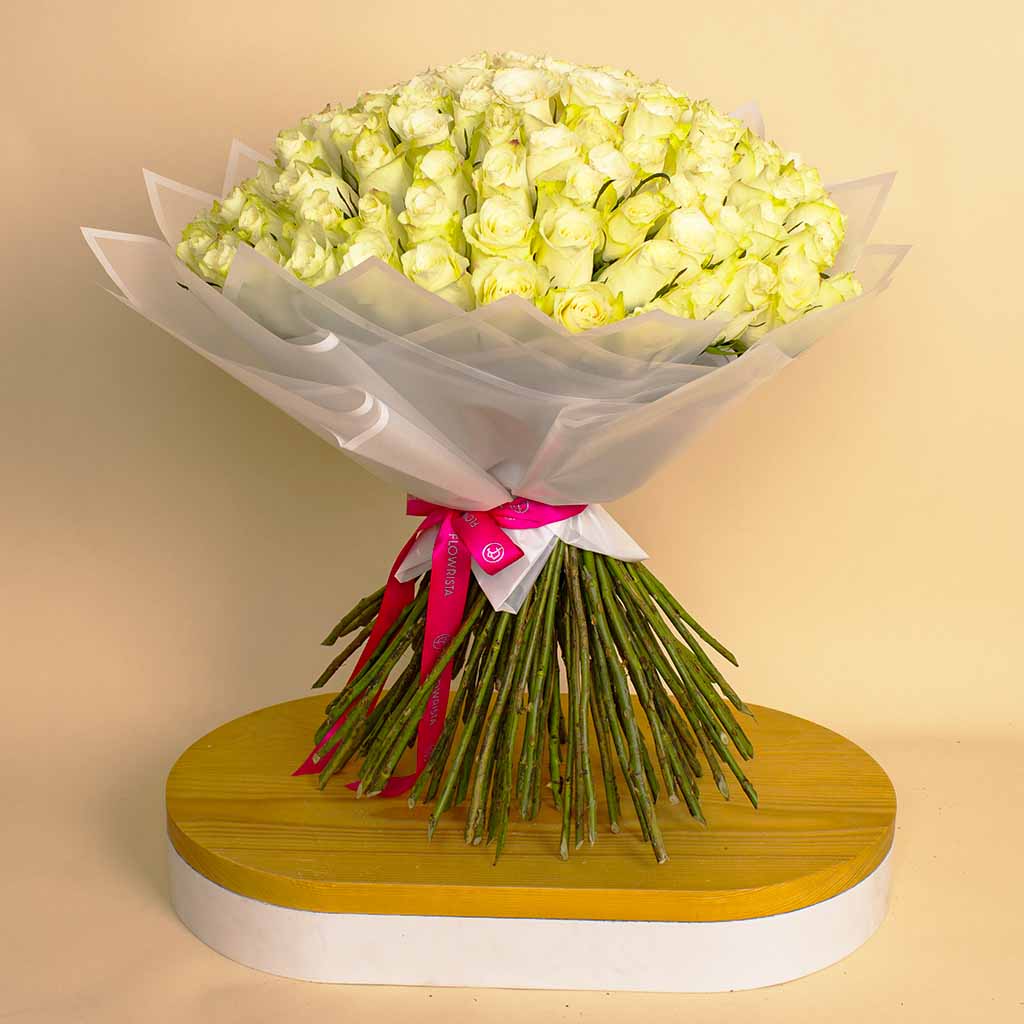 Flowrista Online Flowers Shop 100 White Roses bouquet