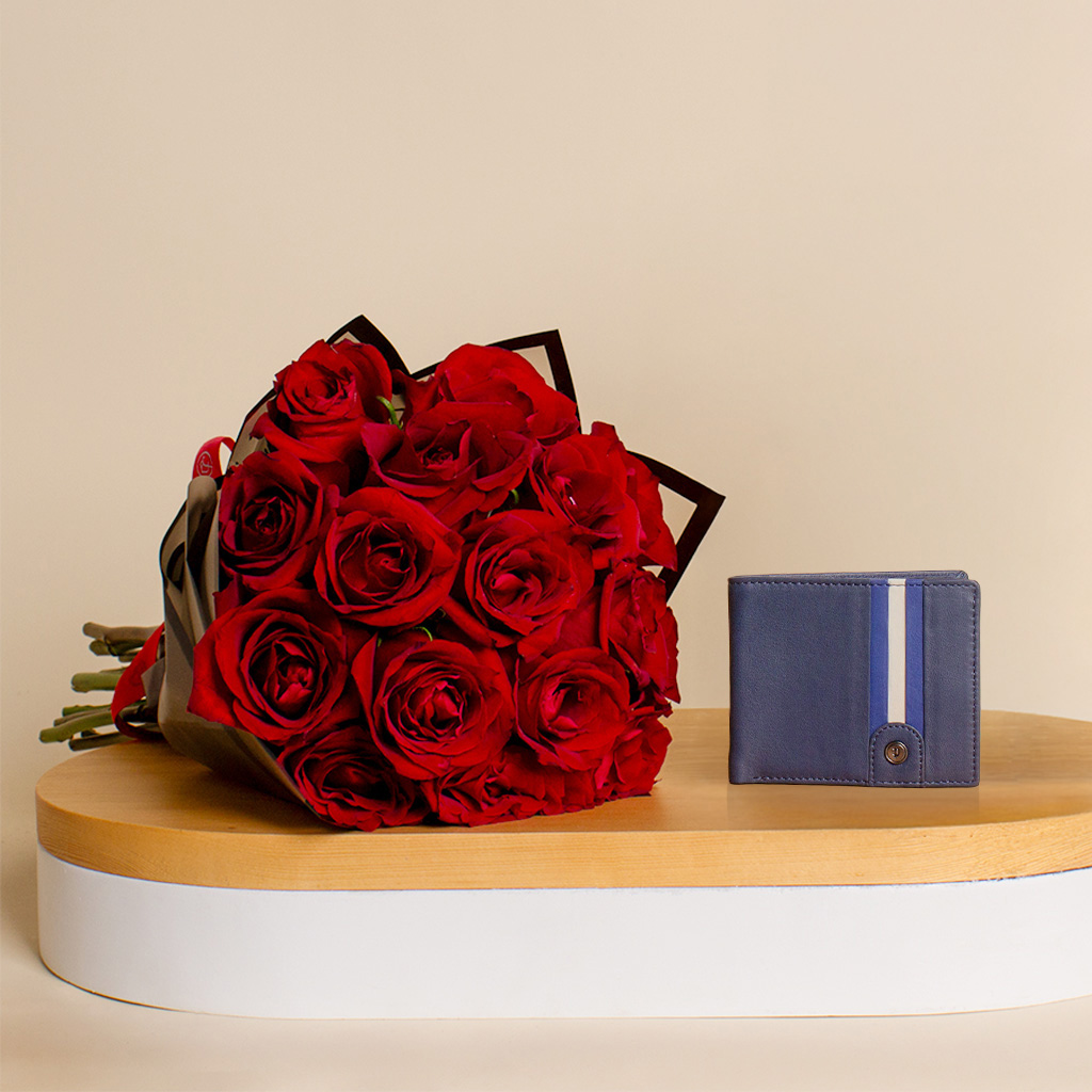 Flowrista Online Flowers Shop Police Wallet Iron Edge PELGW2203202 | Bouquet of 15 Red Roses