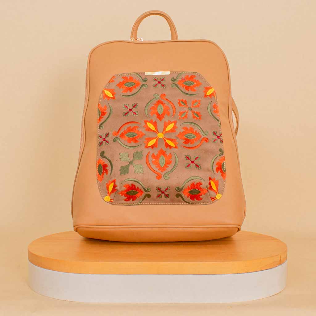 Flowrista Online Flowers Shop Pavo Laptop Bag with Floral Embroidery - Beige